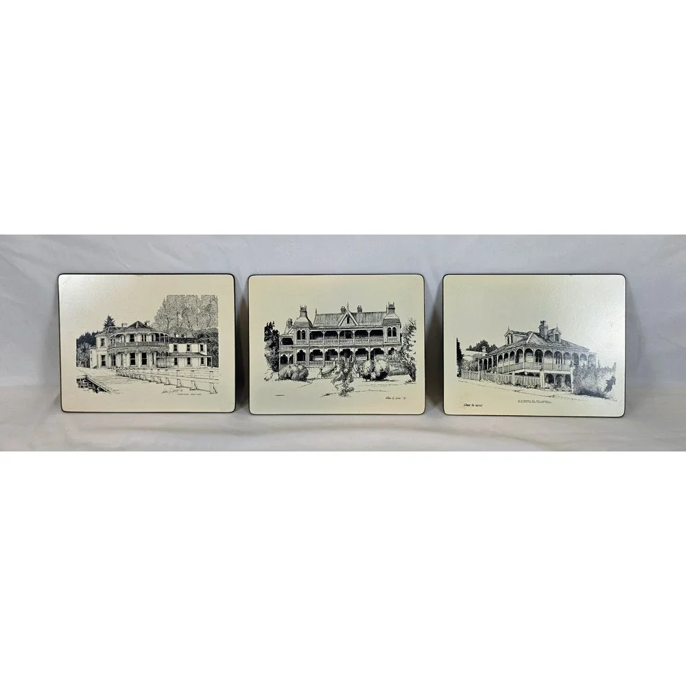 Vintage Milhurst Peter G Leitch Cork Placemats Set of 6 Historic Houses NZ 1975
